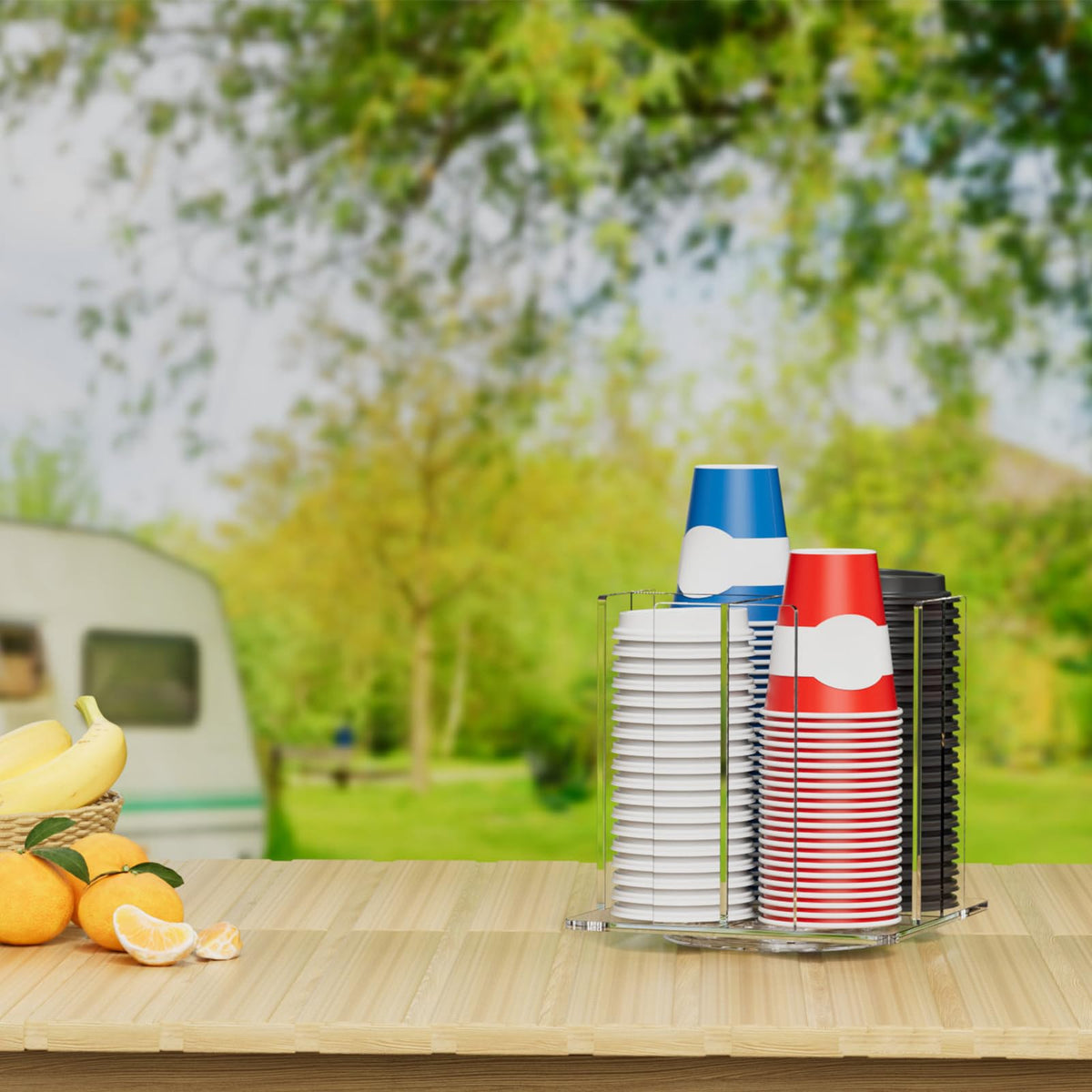 Kotemon four-compartment organizer keeps cups, lids, and supplies tidy.