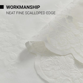 Kotile ivory lace curtains showing scalloped edge trim detail