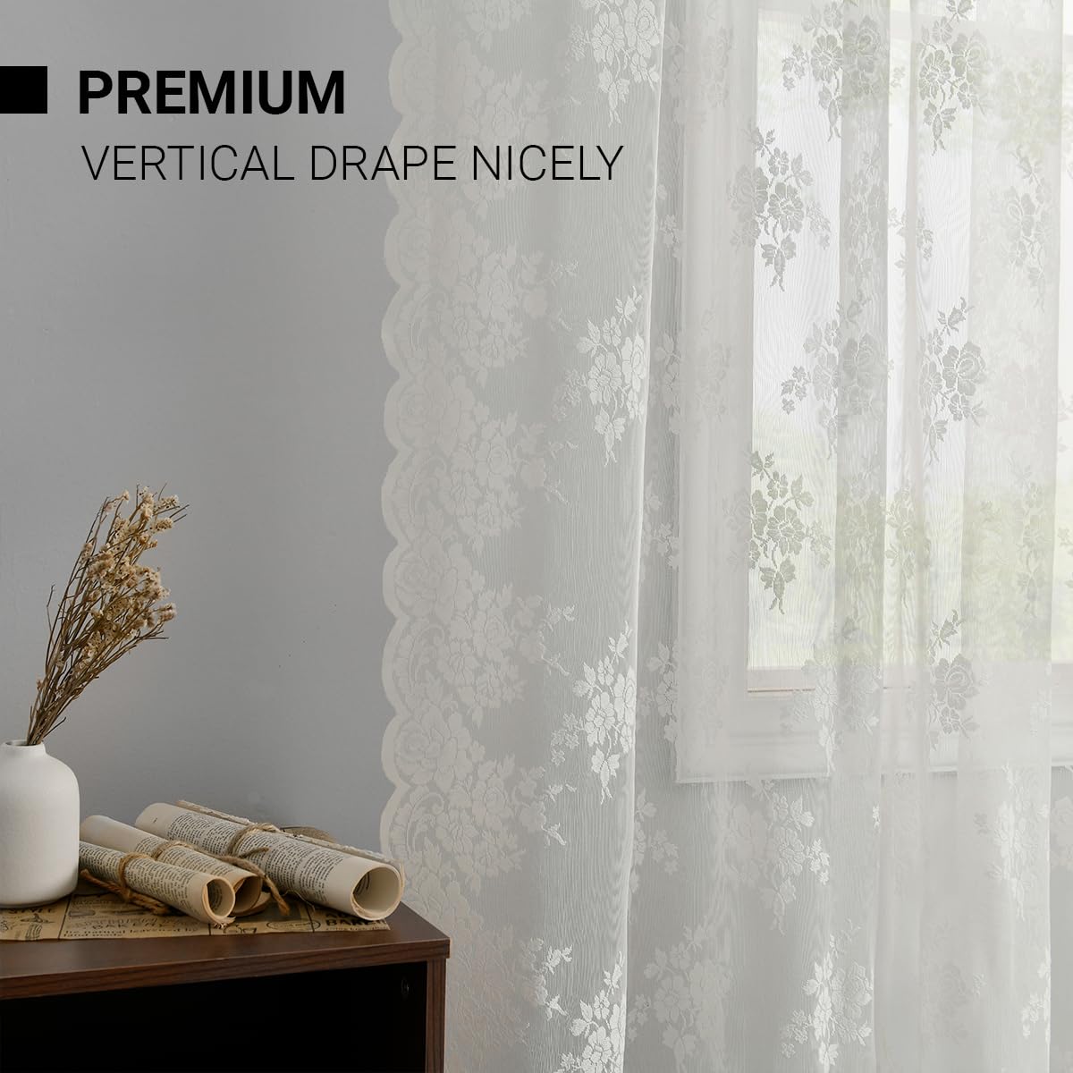 Kotile ivory lace curtains in ivory tones enhancing room brightness