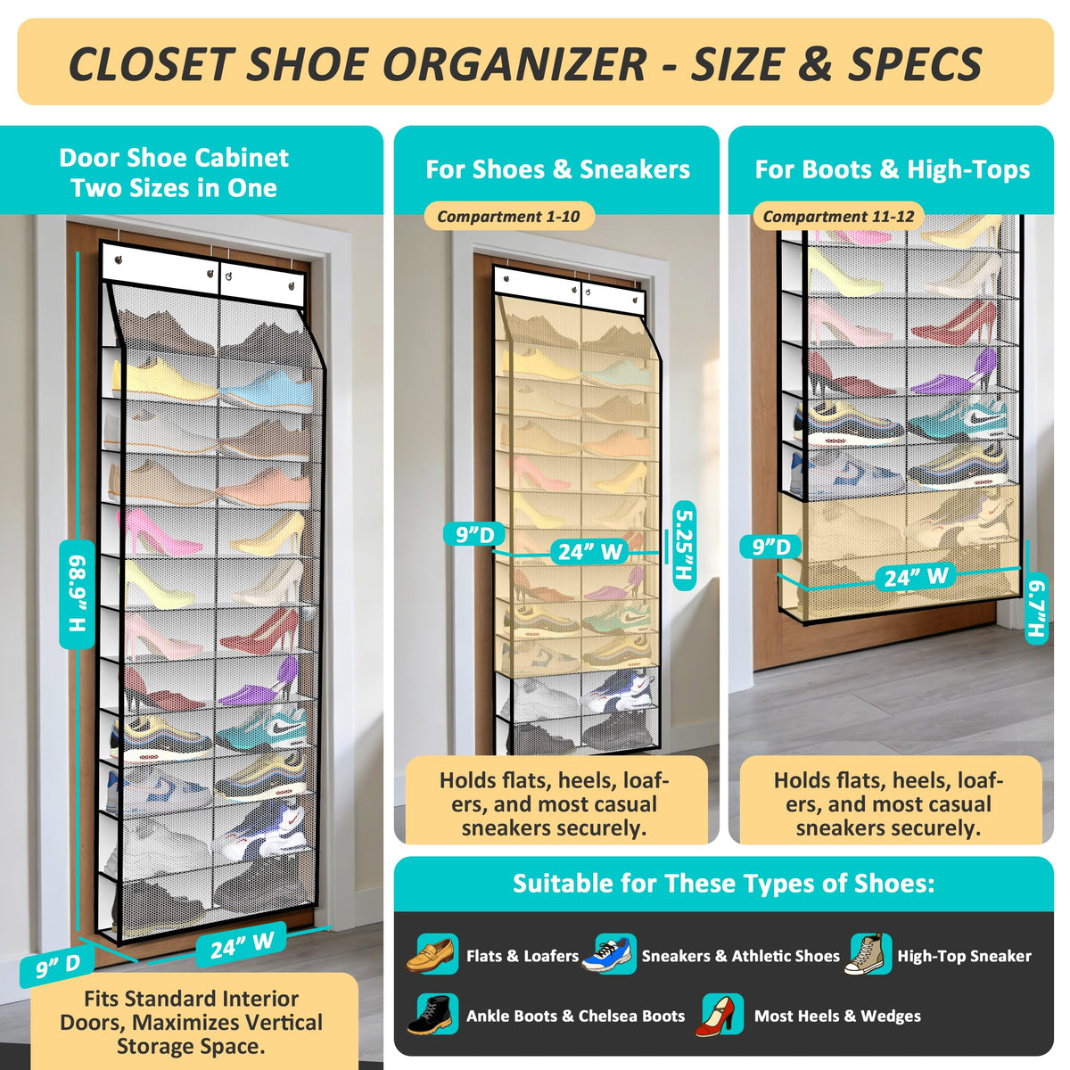 Kotkn double-sided door organizer keeps footwear accessible on both sides.