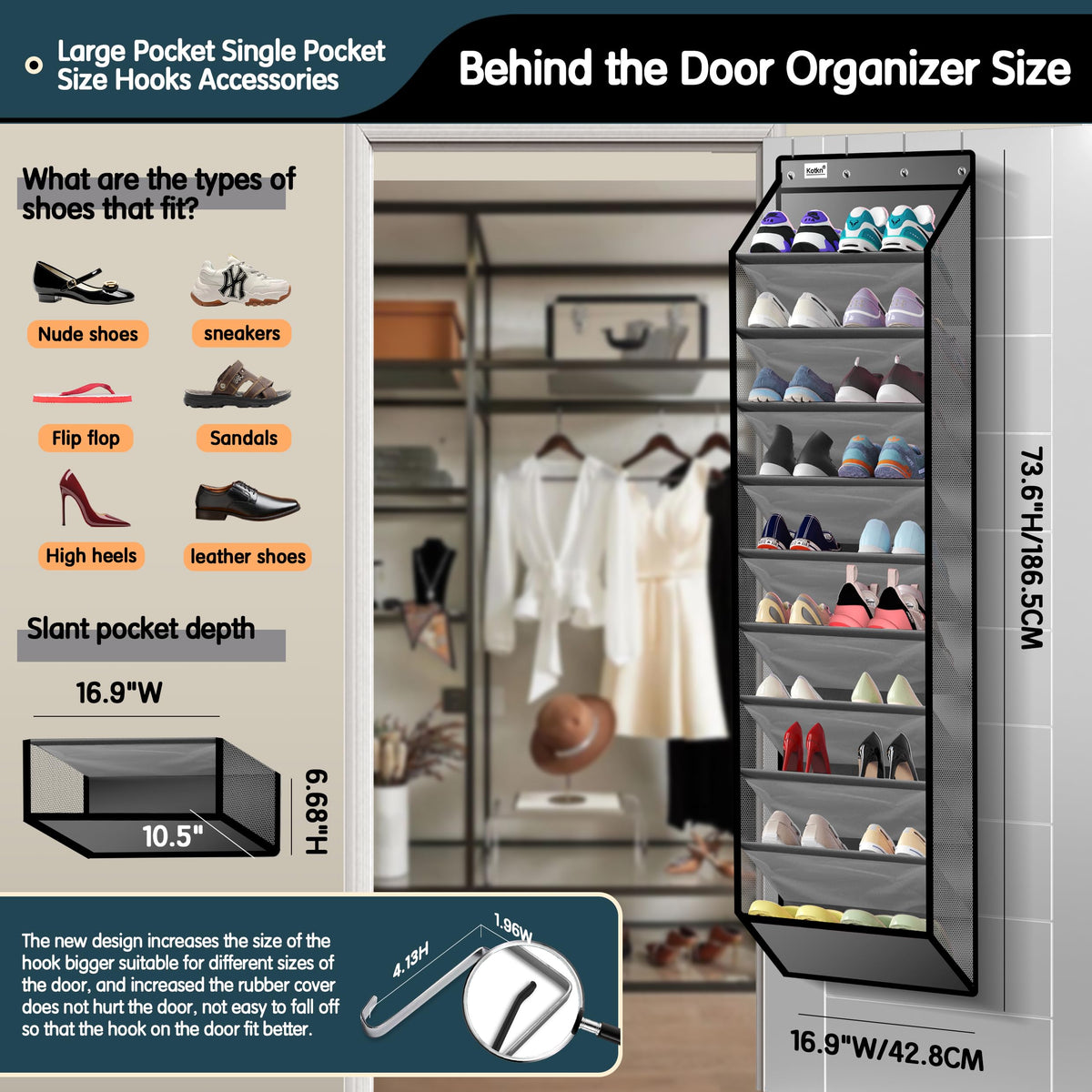 Kotkn heavy-duty door rack demonstrates deep pockets for easy access.