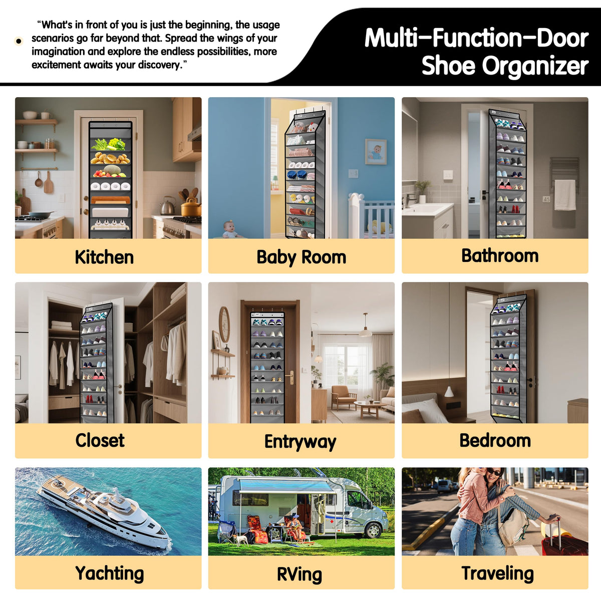 Kotkn vertical storage in a clutter-free closet frees floor space.