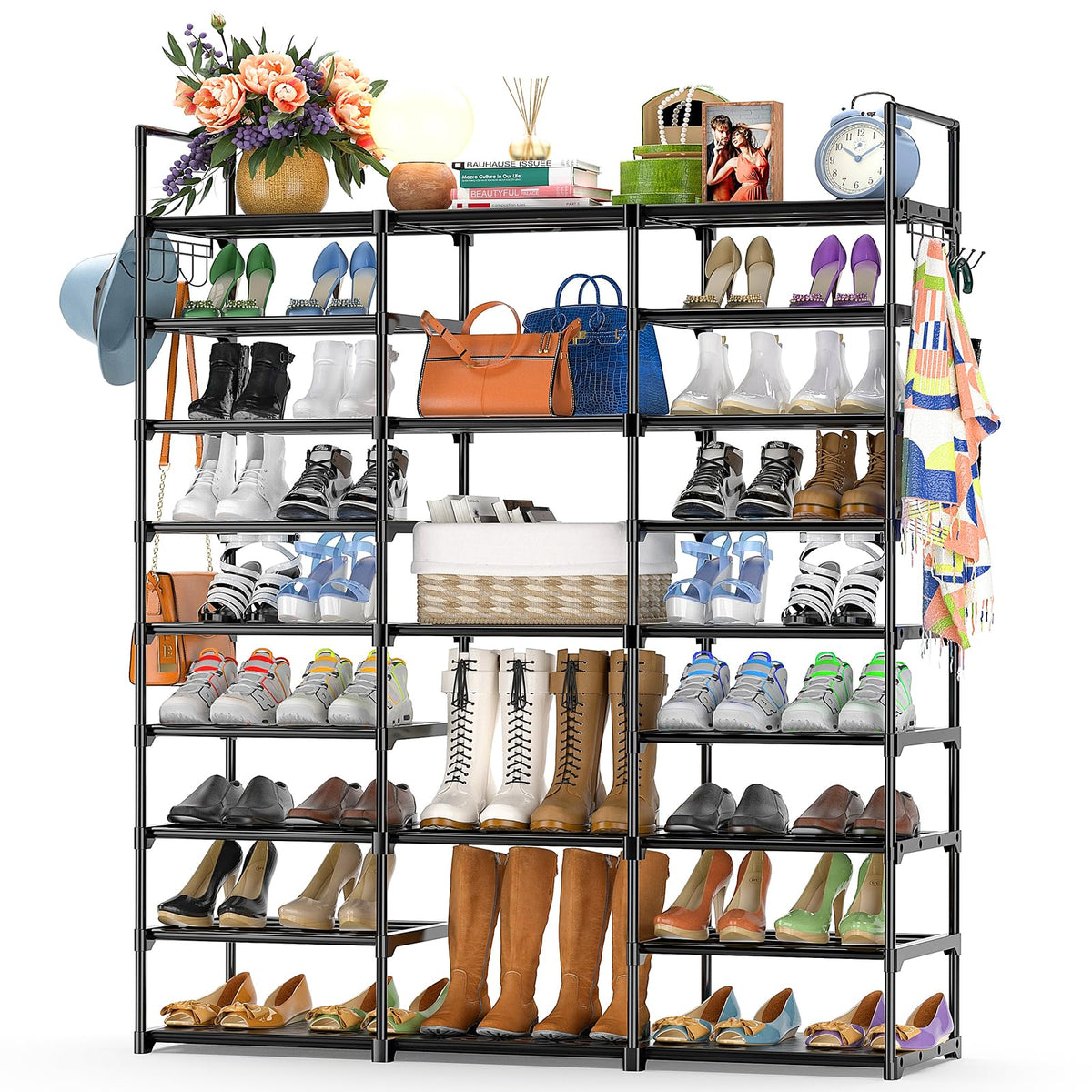 Kottwca 9-tier shoe rack side view showing spacious entryway storage for daily footwear access.