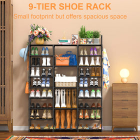 Kottwca 9-tier shoe rack sturdy pipes close-up emphasizing durable construction for long-lasting use.