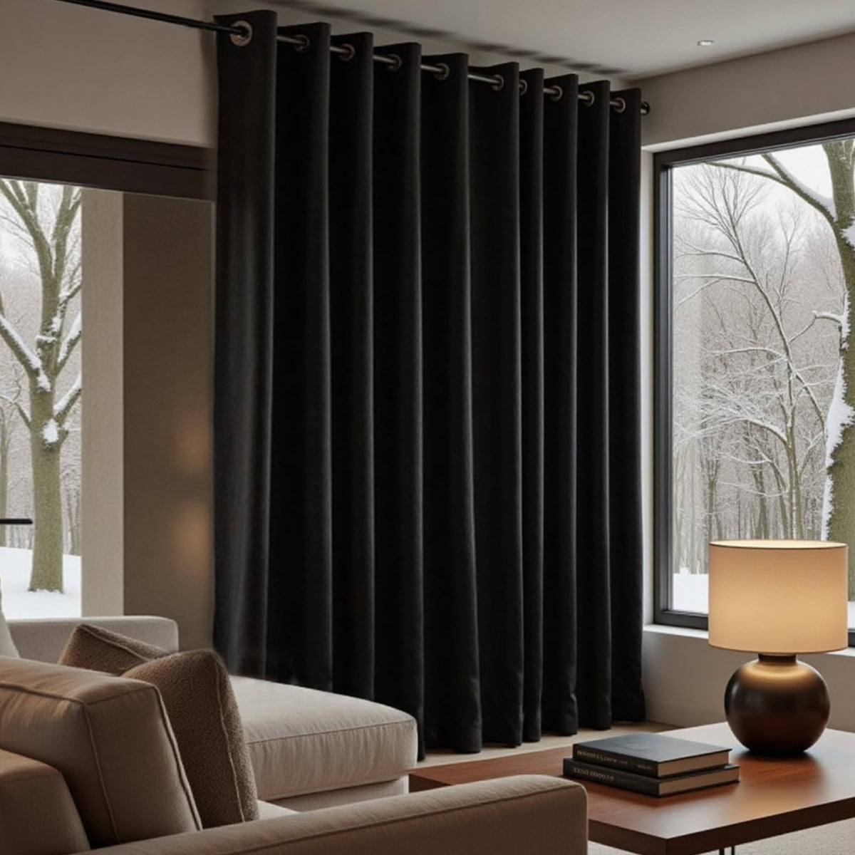 KOUFALL blackout curtains on sliding glass patio door reduce daytime glare.