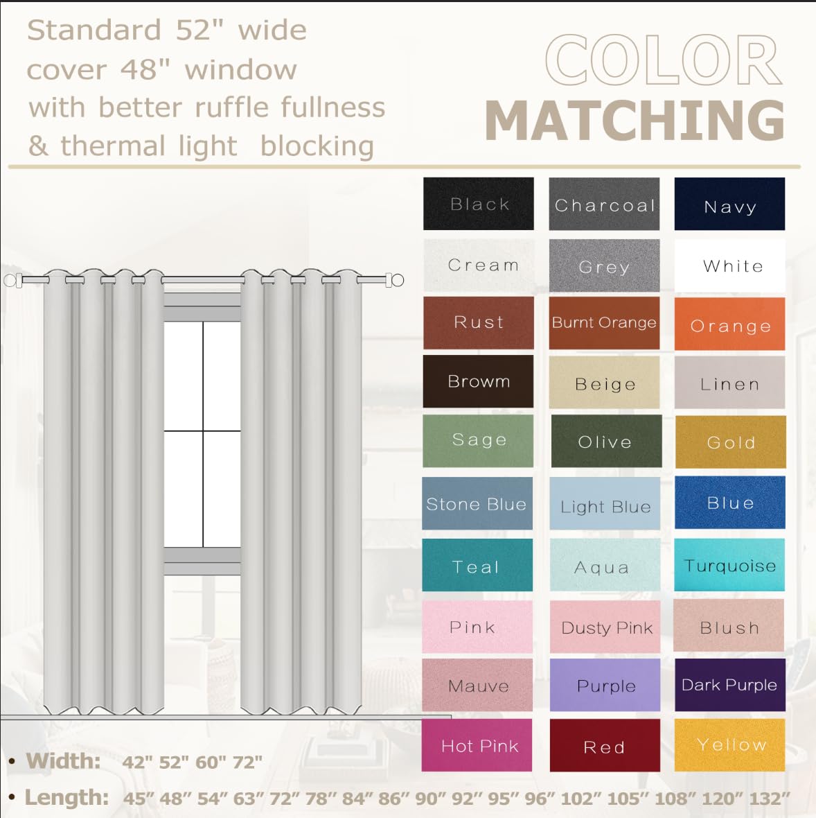 KOUFALL three-pass technology curtains reduce light with triple weave for consistent darkness.