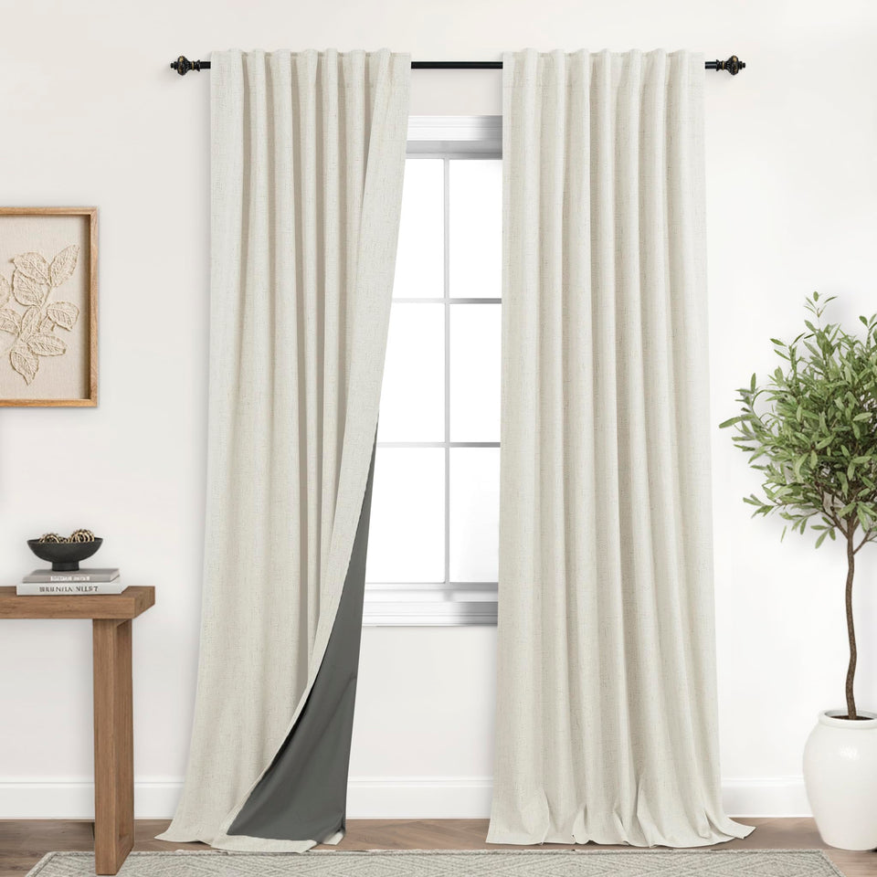 KOUFALL linen-texture blackout curtains cream 84inch block light for undisturbed mornings