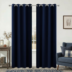 KOUFALL navy-blue blackout curtain fabric closeup; soft texture and light blocking.