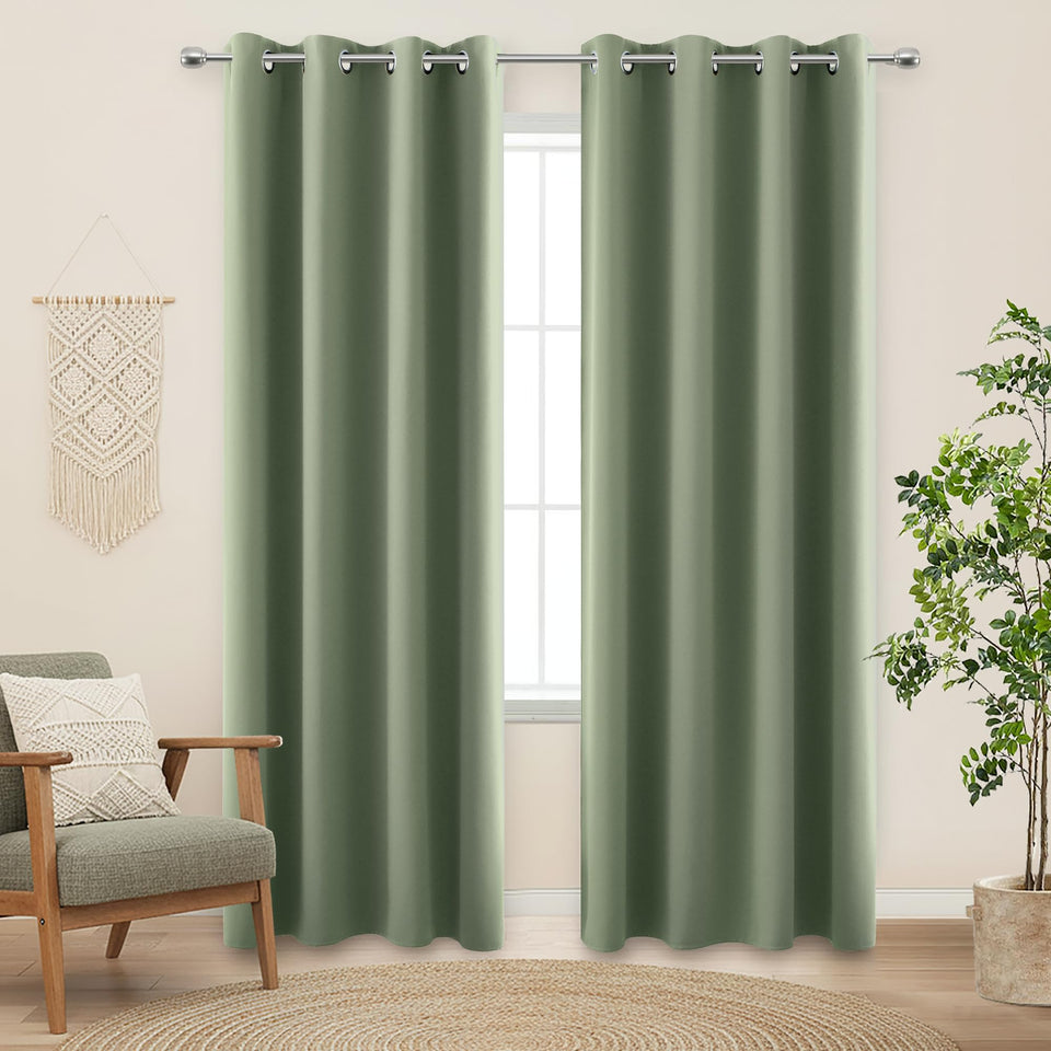 KOUFALL Sage Green blackout curtains fabric close-up for light control