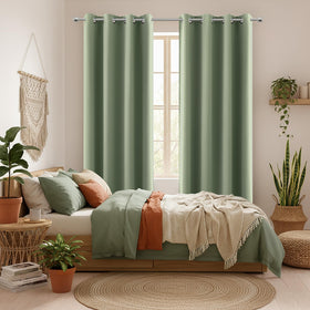 KOUFALL Sage Green blackout curtains panel with grommets enabling smooth sliding