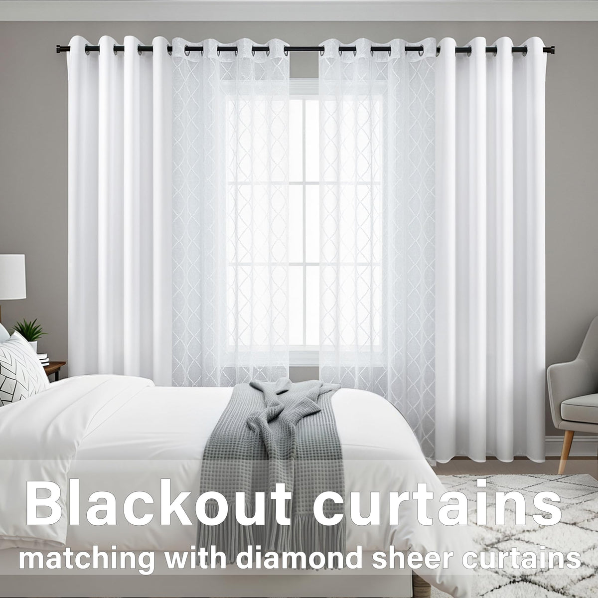 KOUFALL 84-inch white sheer curtains shown hanging on a rod for airy ambience