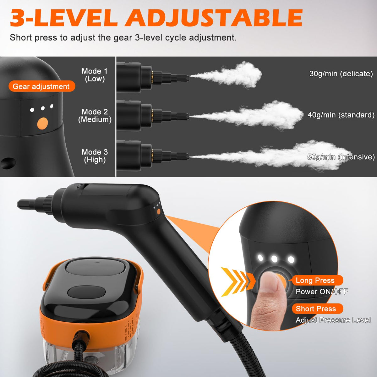 Koutop steam cleaner long reach hose and cord provide wide coverage