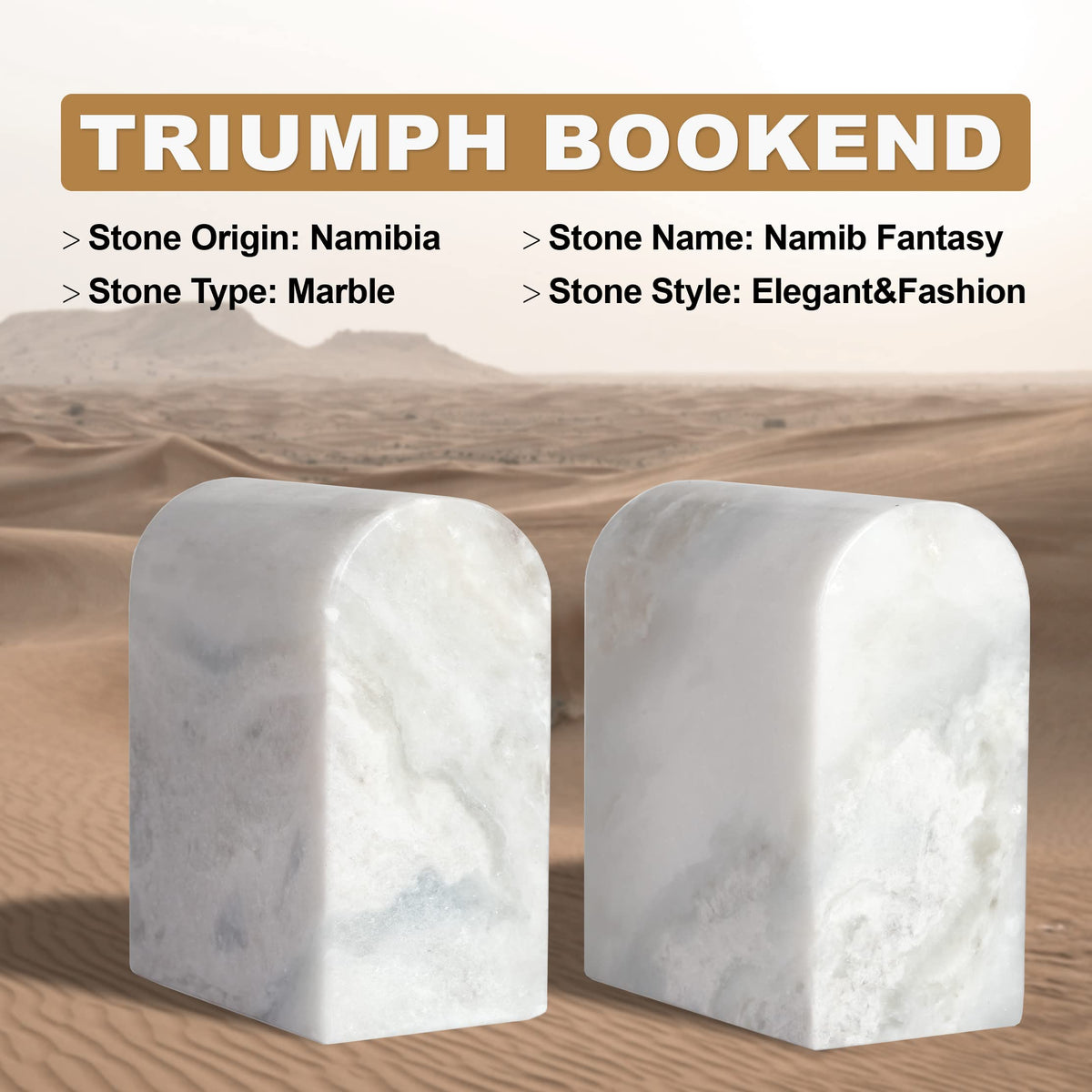 Koville African marble bookends reveal white veining and premium craftsmanship.