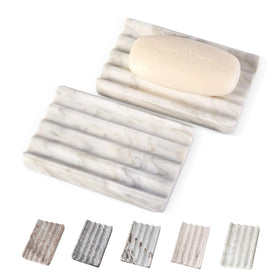 Koville soap dish in white-brown marble for a dry, stylish sink accessory.