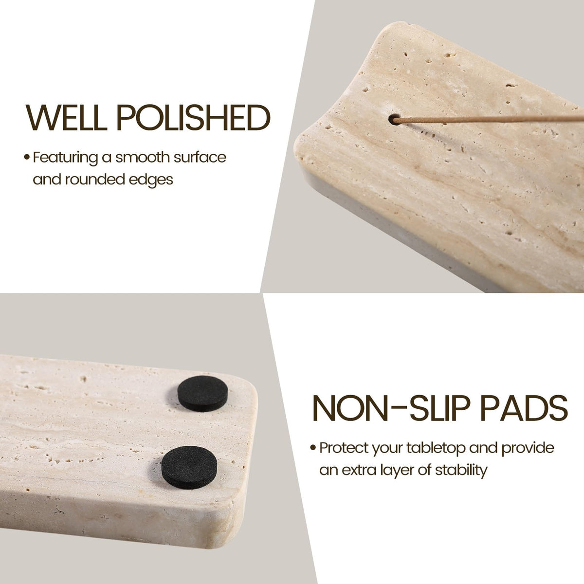 Koville marble incense holder with 3mm holes fits standard sticks securely.