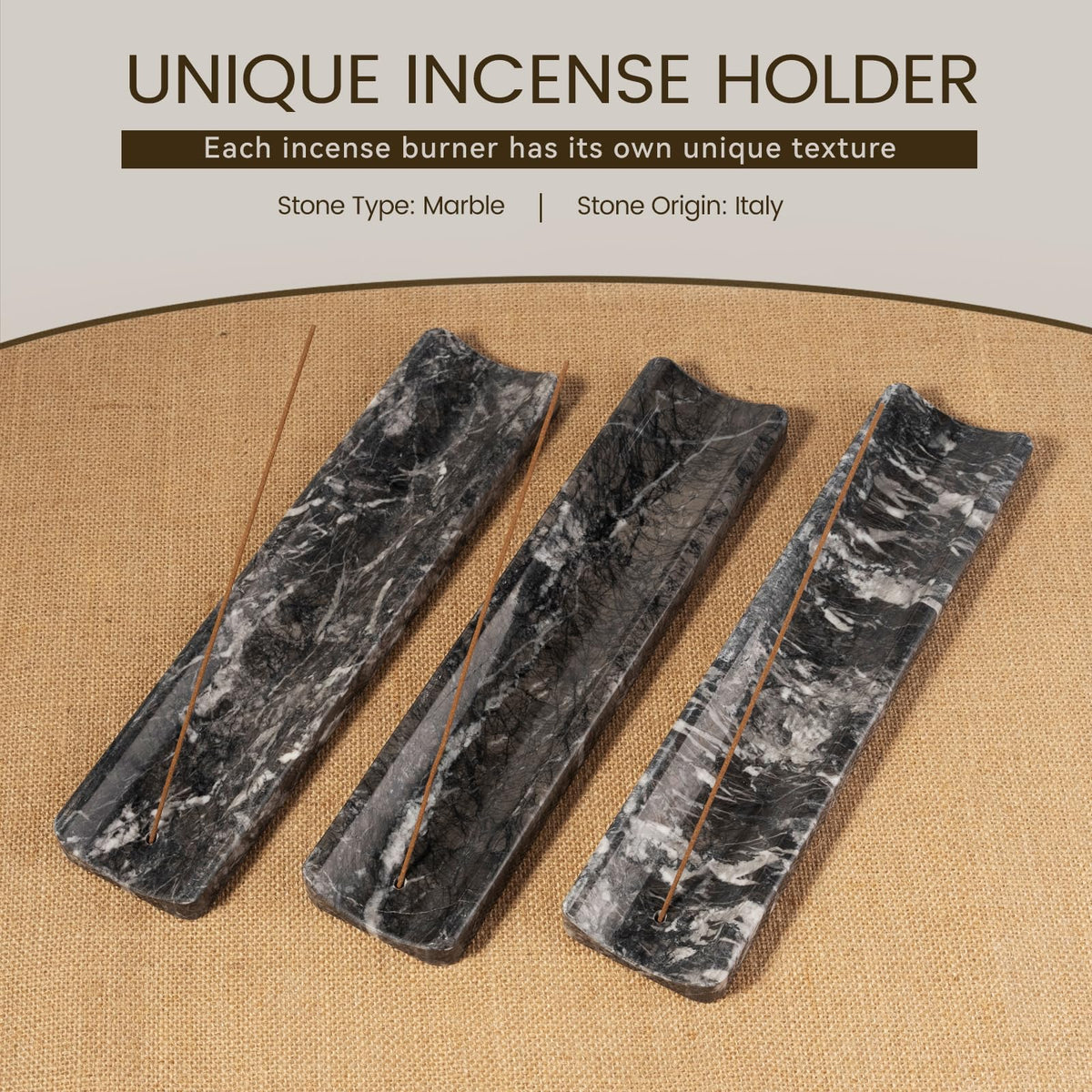 Koville Marble Incense Holder side view highlights stable base and elegant design