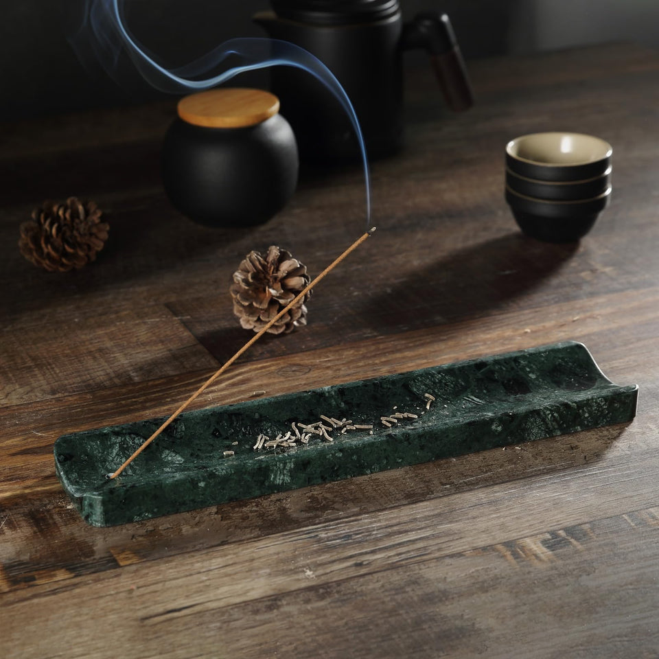 Koville Marble Incense Holder viewed from top showing natural veining and ash collection