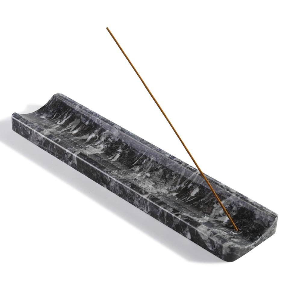 Koville Marble Incense Holder top view shows natural veining and clean ash collection