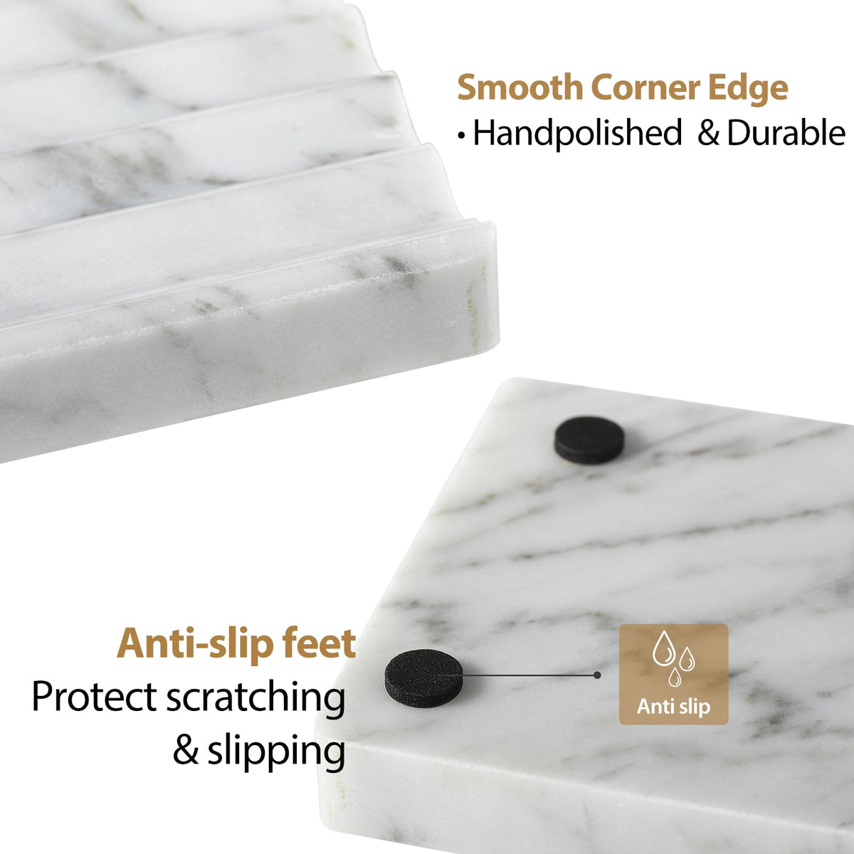 Koville compact marble soap dish fits standard bars on countertops