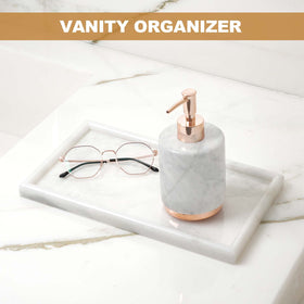Koville tray with perfume bottles on a bathroom counter