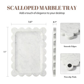 Koville marble tray edge close-up highlighting scalloped rim and veining.