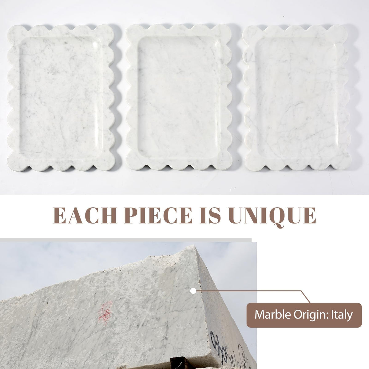 Koville marble tray used as a jewelry and perfume organizer on a dresser.