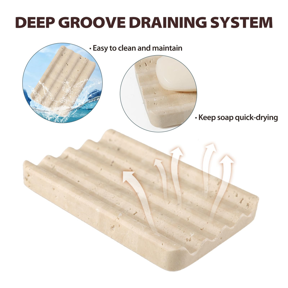 Koville travertine dish with hand-polished surface for a premium feel.