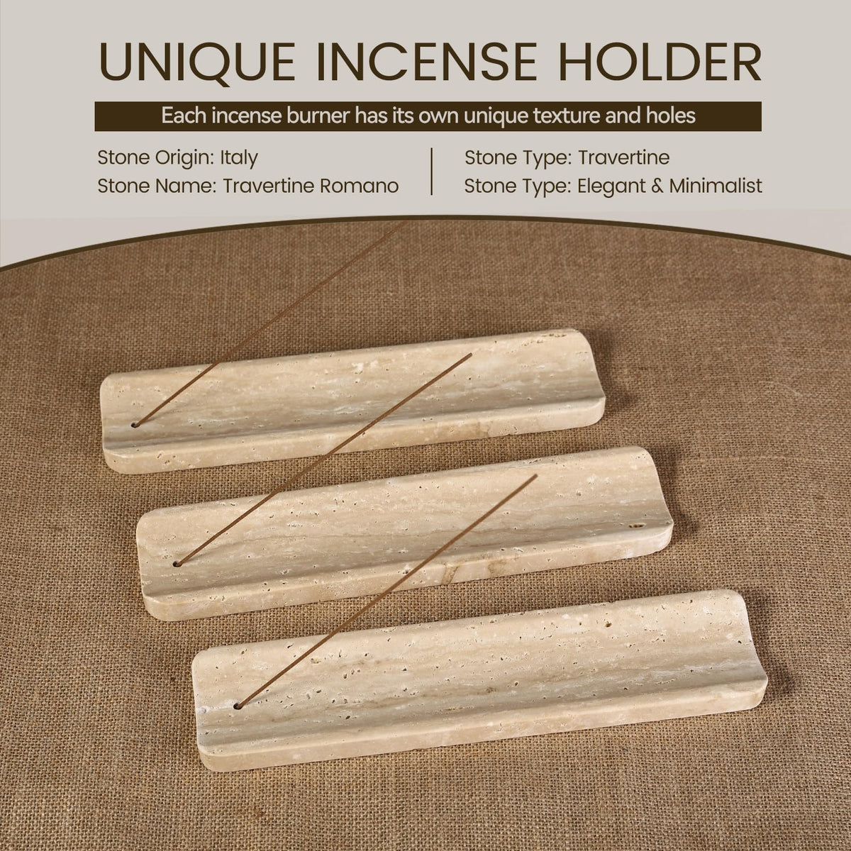 Koville travertine incense holder ash catcher detail keeps surfaces clean during use.