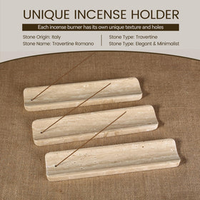 Koville travertine incense holder ash catcher detail keeps surfaces clean during use.