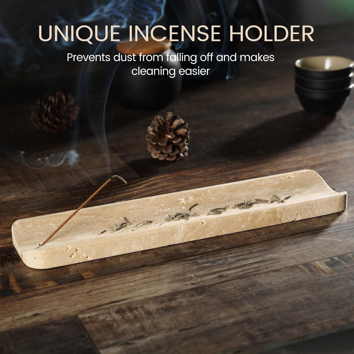 Koville travertine incense holder natural texture enhances home decor.