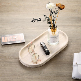 Koville Travertine Tray in a bathroom vanity setup