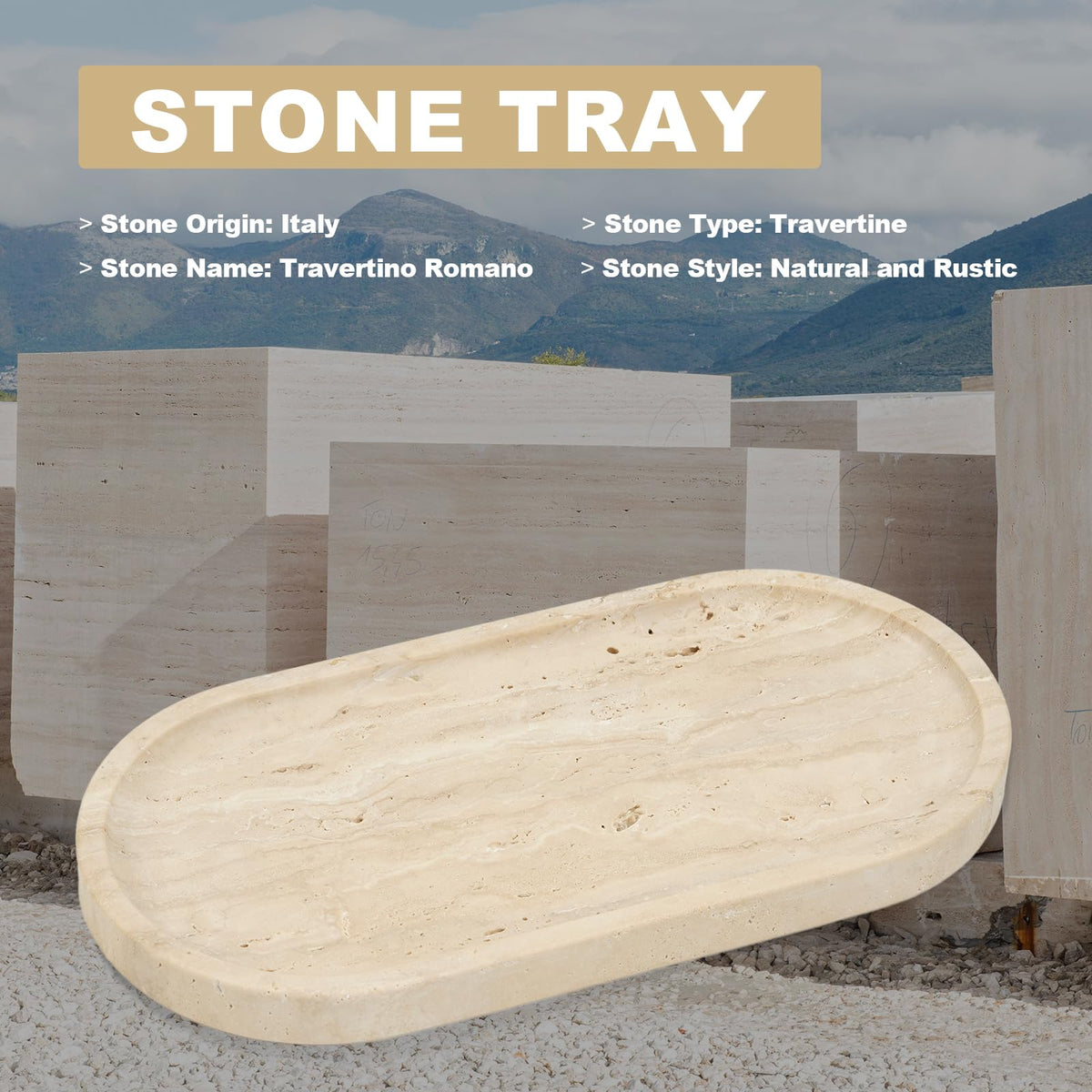 Koville Travertine Tray beside candles adding ambient decor