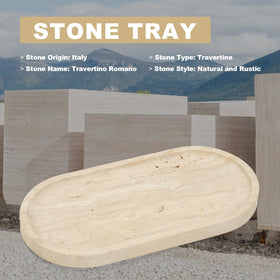 Koville Travertine Tray beside candles adding ambient decor