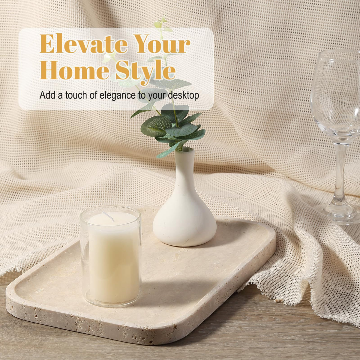 Koville Travertine Tray with smooth polished finish for a refined look