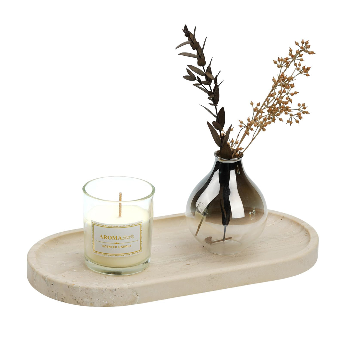 Koville Travertine Tray top view shows warm cream tones and pores