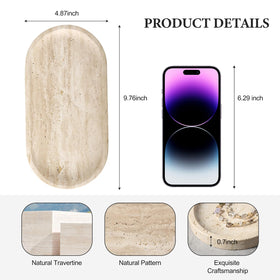 Koville travertine tray on vanity holds jewelry and small accessories