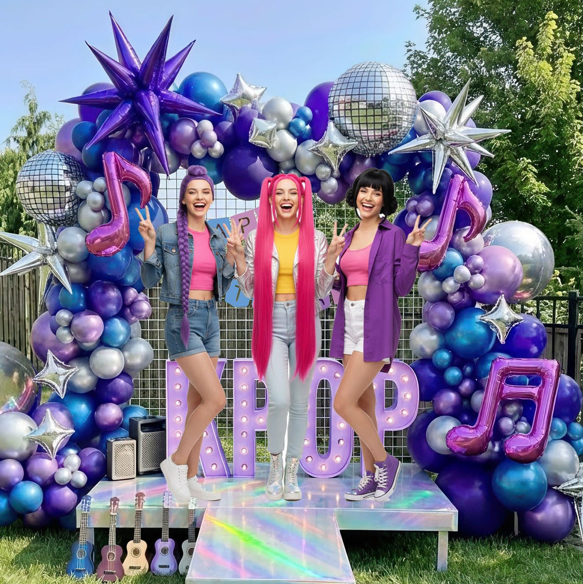 Kozee foil disco-themed balloons add shiny accents for retro vibes