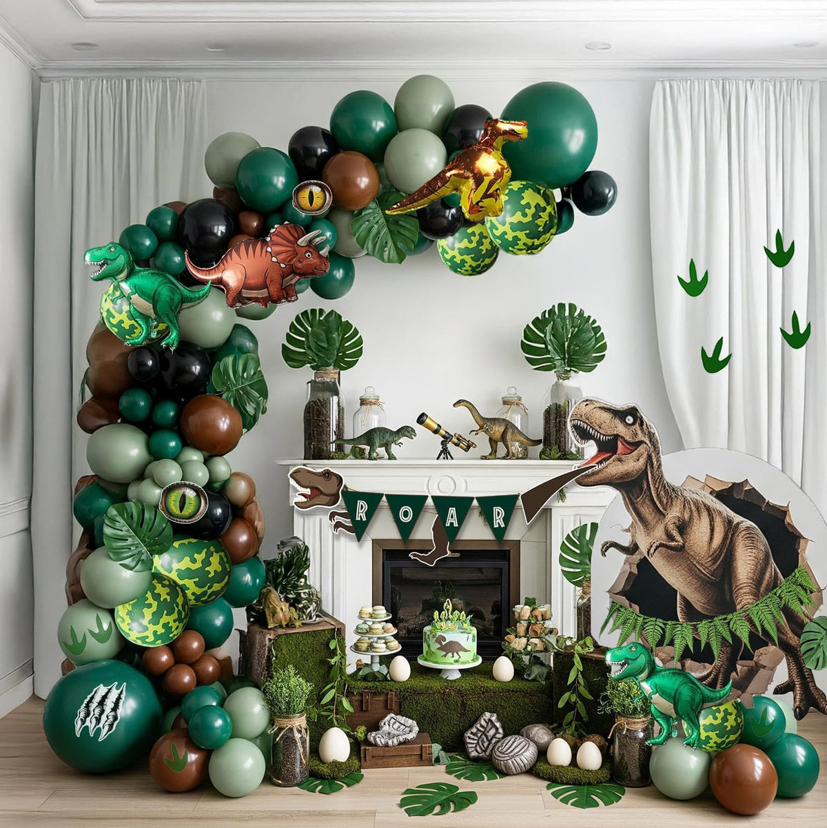 Kozee jungle color balloons with forest camo enhance outdoorsy party decor.