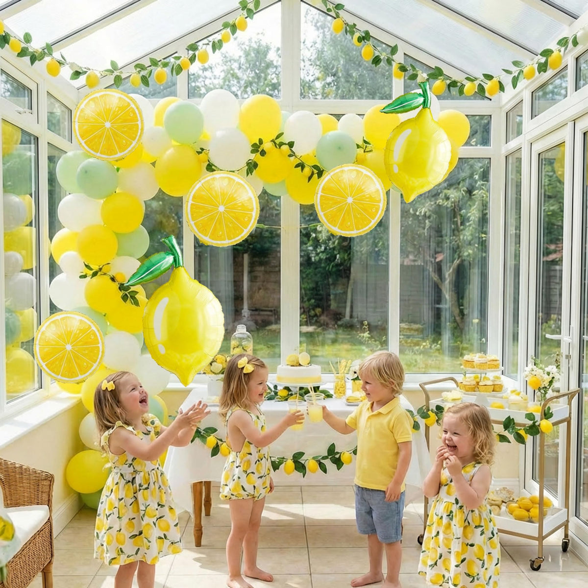 Kozee lemon slice balloon in yellow boosts cheerful table decor.