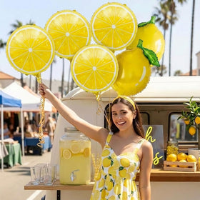Kozee lemon slice balloon ideal for beach, poolside, or garden parties.