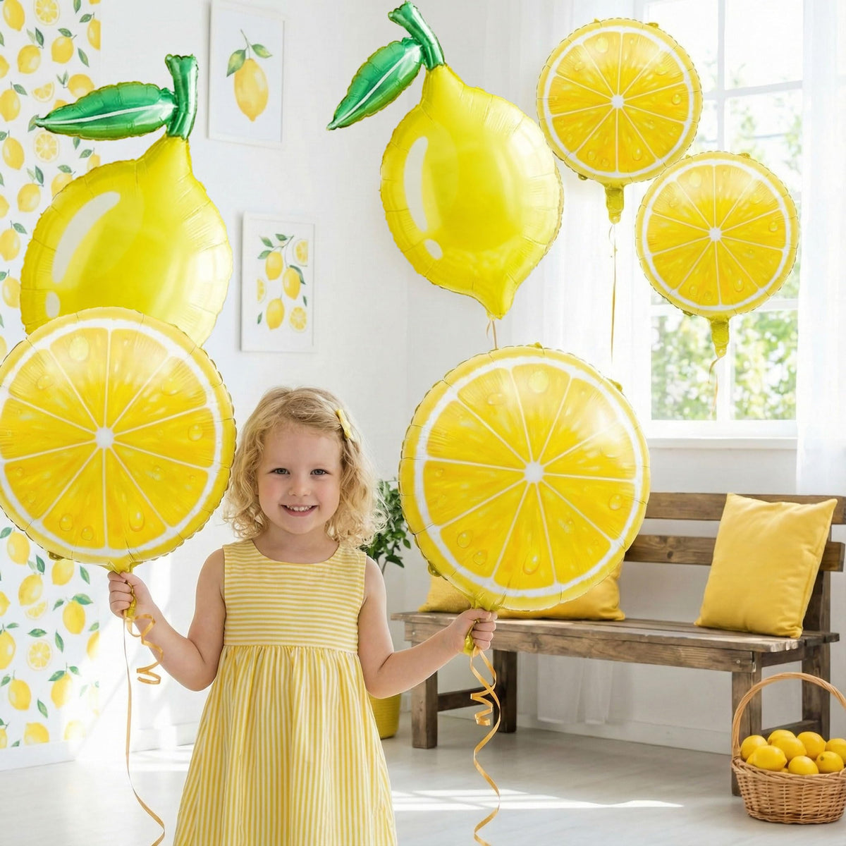 Kozee Main Squeeze oval lemon balloon adds dimensional flair for photos.