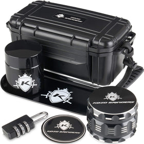 KOZO Premium Black Box with Original Grinders for secure accessory storage.