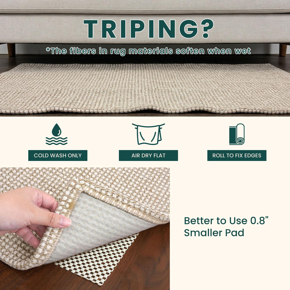 KOZYFLY 4x6-foot rug with reinforced edge detail for a neat border