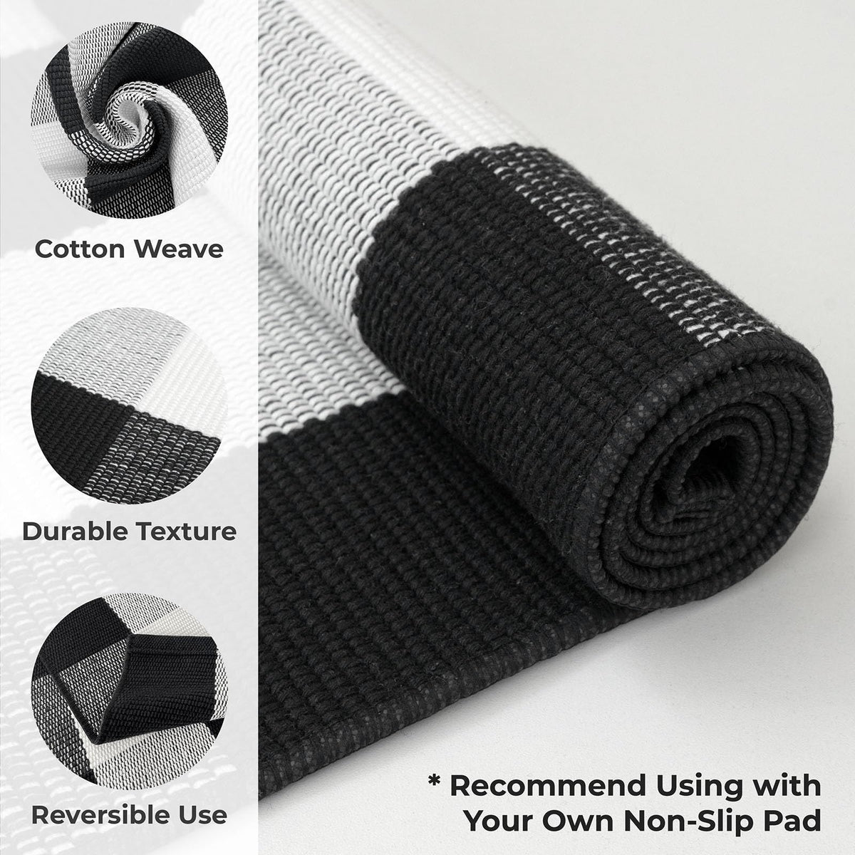 KOZYFLY black and white checkered rug close-up, versatile decor