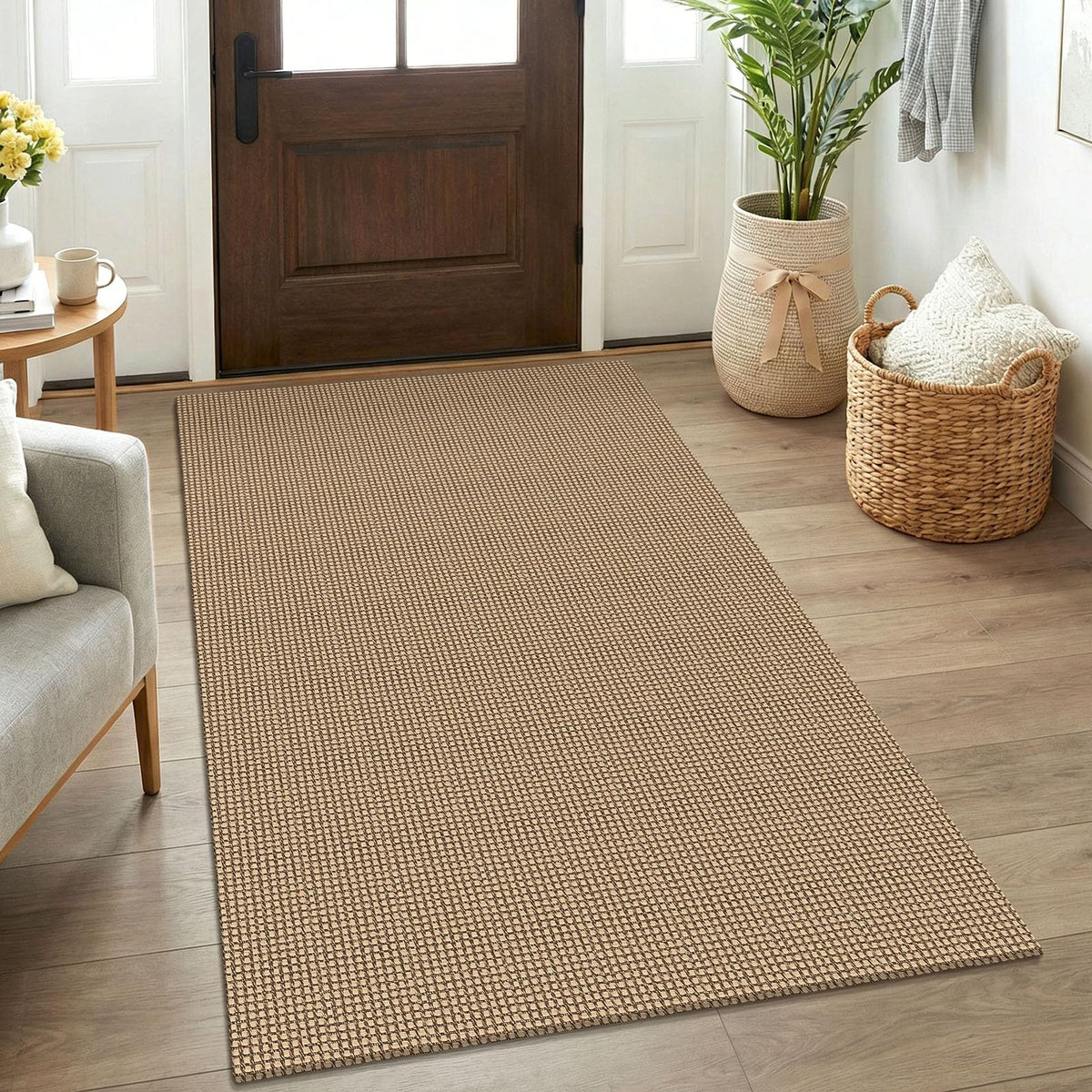 KOZYFLY Boho entryway rug front view with warm tones, inviting underfoot