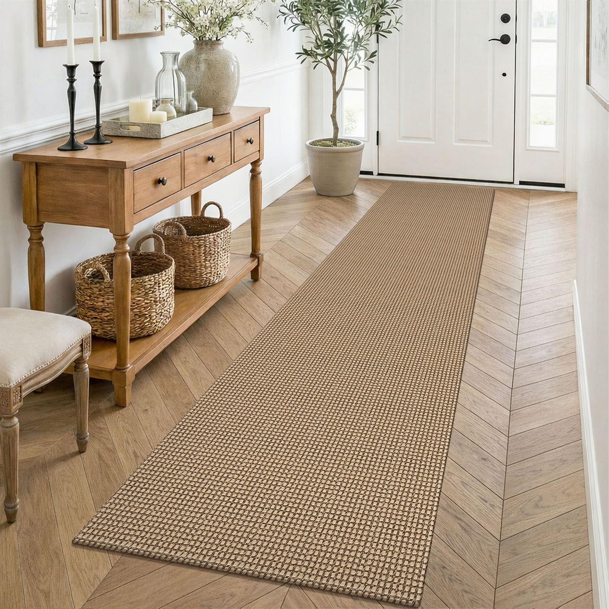 KOZYFLY Boho runner in hallway 2x8ft showcases warm tones and easy-care cotton.