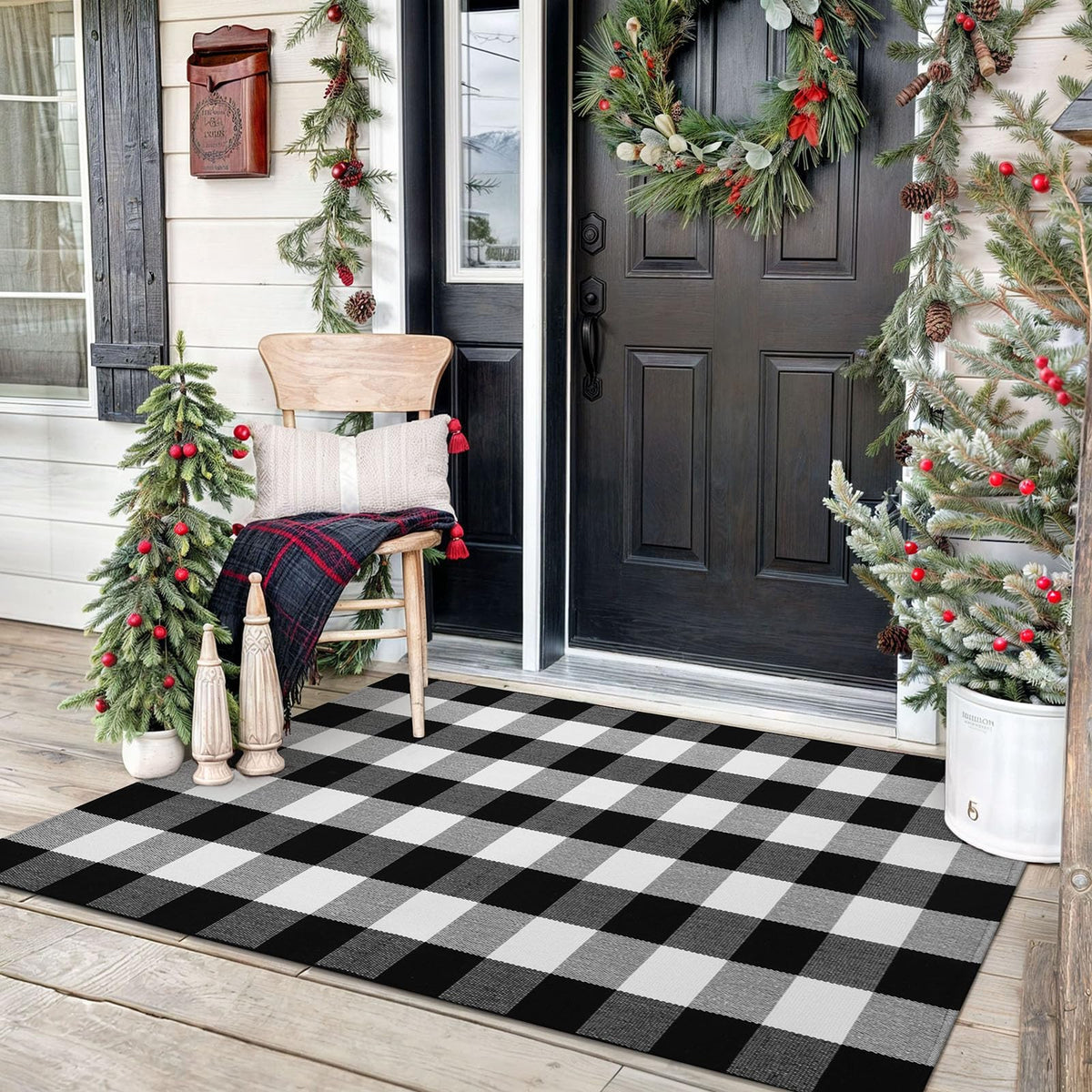 KOZYFLY buffalo plaid area rug 3x5 for entryways with easy care