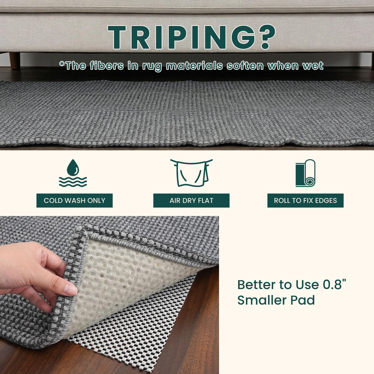 KOZYFLY compact 2x3 rug fits under most doors and in small spaces