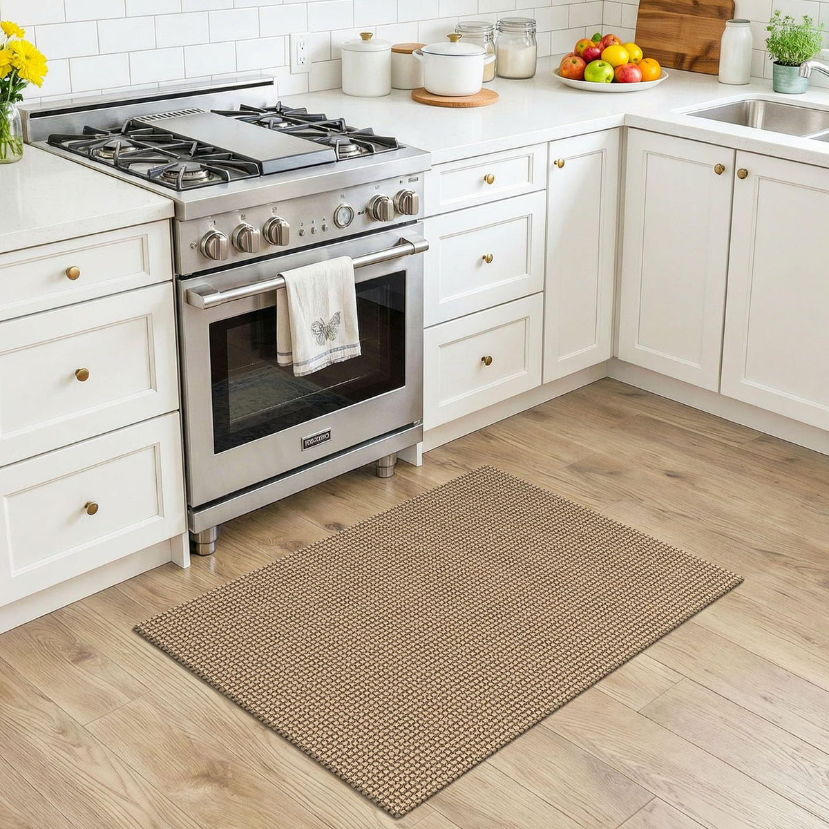 KOZYFLY entryway rug non-slip backing helps front door stay in place.