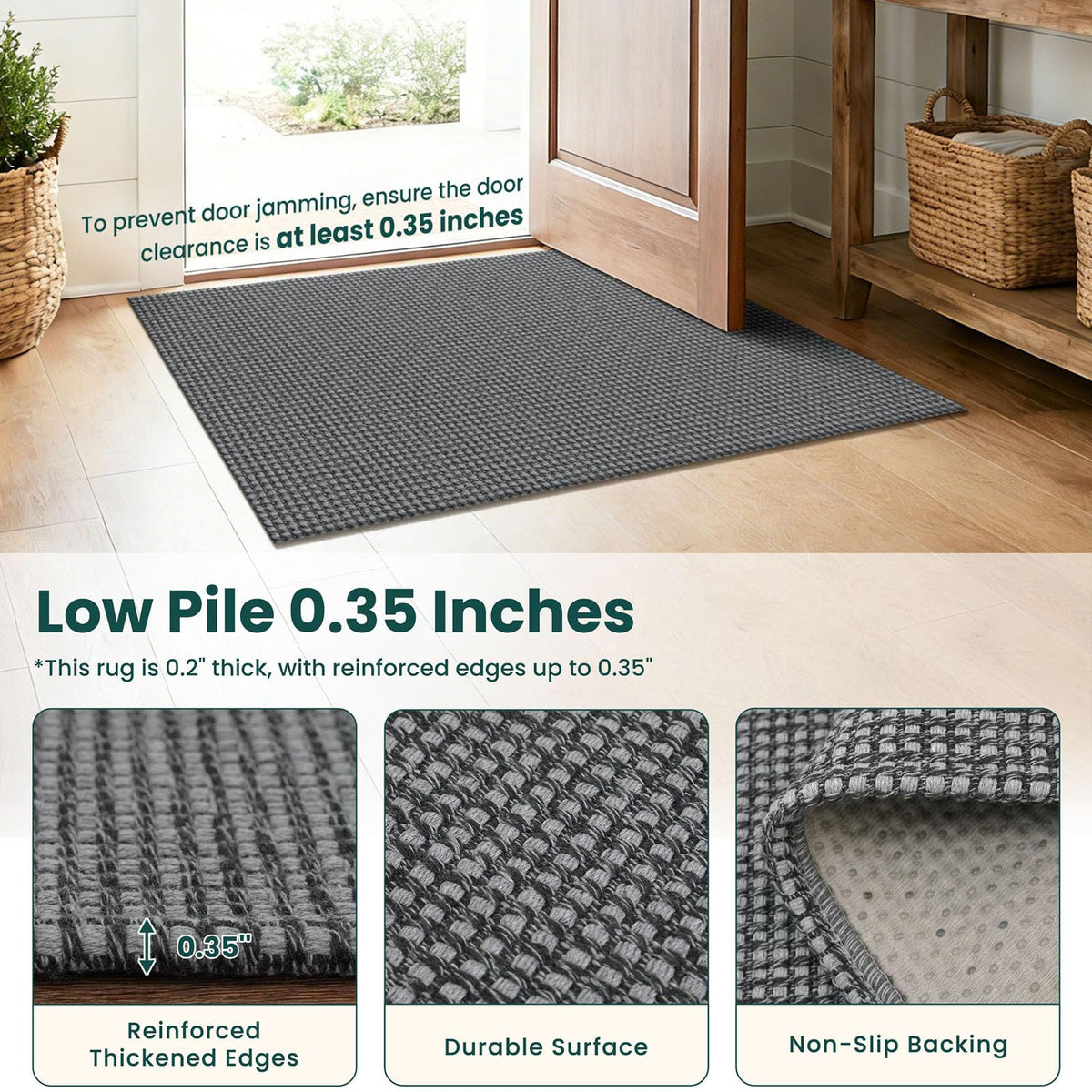 KOZYFLY rug in multi-tone grey adds depth to foyer decor.